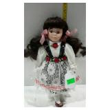 14" porcelain doll black jumper with white lace