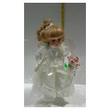 16" porcelain doll white dress with wrist corsage