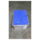 Clear tote with locking blue lid - 12 gallon