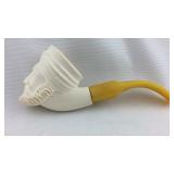 Tobacco pipe - Carved face design with leather