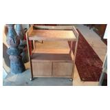 Microwave cart on wheels with open shelf over