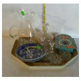 Misc - Etched beverage pitcher, blue willow soup