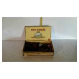 Tobacco pipe parts & one match tin, cigar box