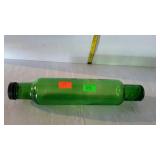 Green glass rolling pin with cap - 14"