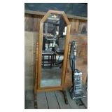 Cheval dressing mirror, free standing oak framed
