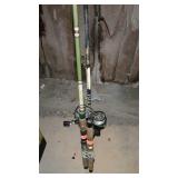 Fishing lot - two rods with reels, and one net