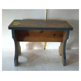 Step stool bench, blue floral paint decorated -