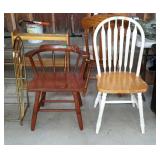 Two chairs - one pine, and one white & natural