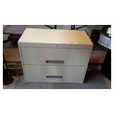 Two drawer lateral file cabinet, metal, no key -