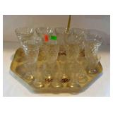 Glass - set of eight etched juice glasses, and