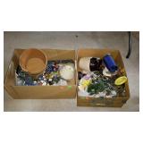 Misc - two box lots, pottery pitcher, wooden home