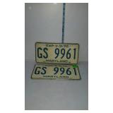 Maryland license plate, 3-31-70 GS 9961