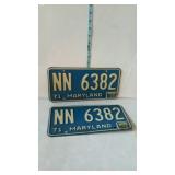 Maryland license plate 1971 NN 6382