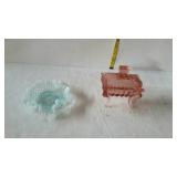 Glassware - pink covered candy dish, blue hobnail