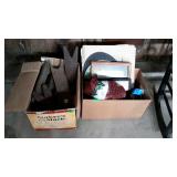 Misc - Two box lots, framed prints, pine cones,