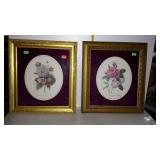 Floral prints - pair of, framed & double matted -