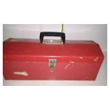 Red metal tool box with tool tray - 19" long