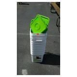 Stack of 9 empty cat littler buckets, with lids