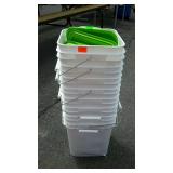 Stack of 8 cat litter buckets with lids