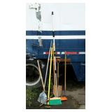 Tool lot, includes brooms, shovel and garden fork