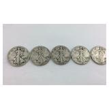 Five 1943 walking liberty halves