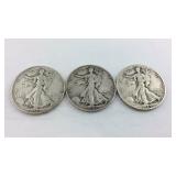 Three walking liberty halves 1945, 1945S, 1945D