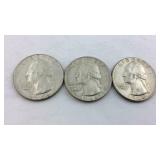 Three 1964D Washington quarters