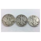 Three walking liberty halves 1942, 1942D, 1942S