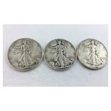 Three walking liberty halves 1945, 1945D, 1945S