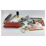 Trinket lot with Chanel no 5 perfume, pocket