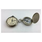 Pocket watch no face not running and a compass