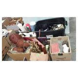Skid lot - brass candlestick holders, baskets,