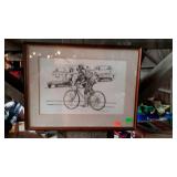 Print - bicycle traffic scene - Famed & matted,