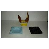 Misc - two ashtray, and one dog figural planter