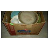 Misc box lot - dishes, glassware, USA marked