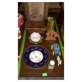 Decor lot, planter dish, cast ram and wagon, etc