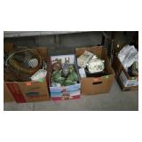 Box lot with glassware, cups, old fan  etc