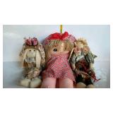Three rag dolls - one bunny, one angel, and one