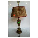 Brass table lamp with shade - 26" tall, needs to