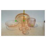 Depression glass - Pink 9" petal serving bowl,