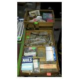 Three boxes of hardware -bolts, screws, nails etc