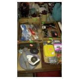 Four flats of hardware, grinding wheels, blades,