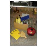 Box lot with cooking pans, ice trays, cleaning