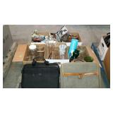 Skid lot - glass vases, Baldwin brass candlestick