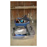 Two tote with radio, teddy bear, extension cords