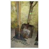 Group of hand tools - rake and shovels