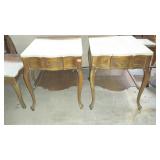 Marble top French Provincial end tables, pair of
