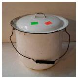 Black & white enamel slop bucket with lid