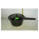 Enamel sauce pot with lid, 7" diameter