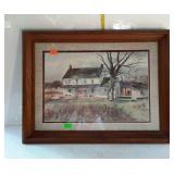 Print with farm house scene - framed and double